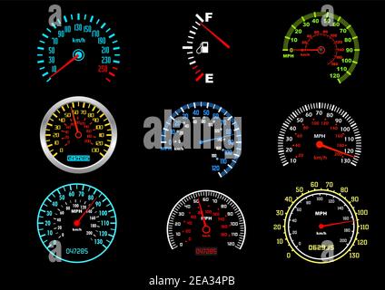 Set of car speedometers for racing design Stock Vector