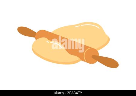 Fresh raw dough and rolling pin vector Illustration. Stock Vector