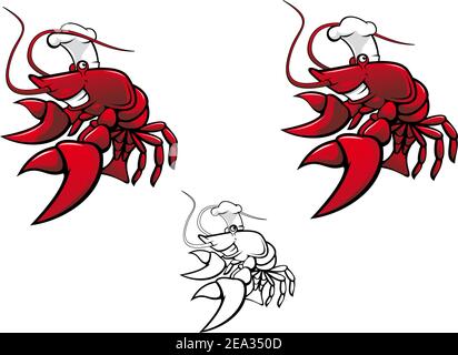 Smiling red crayfish chef isolated on white Stock Vector