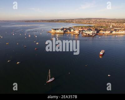 Aerial view of Exmouth sea front on the Exe estuary in Devon , England Stock Photo