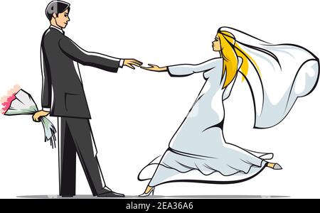 Bride and groom isolated on white for marriage ceremony design Stock Vector