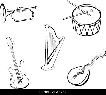 Set of string musical instruments for music design Stock Vector