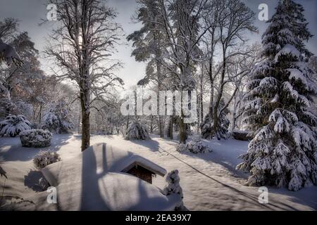 DE - BAVARIA: Winter scene along river Isar at Bad Toelz  (HDR-Image) Stock Photo