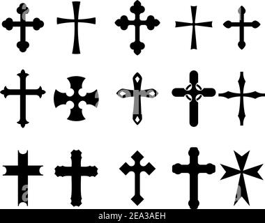 Set of religious cross symbols isolated on white Stock Vector