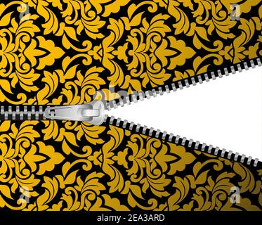 Seamless damask background with zipper for design Stock Vector