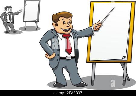 Cheerful businessman making a presentation near the blank board Stock Vector