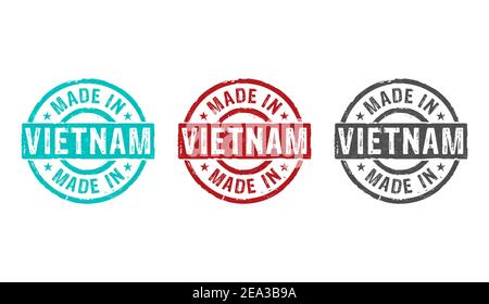 Made in Vietnam stamp icons in few color versions. Factory, manufacturing and production country concept 3D rendering illustration. Stock Photo