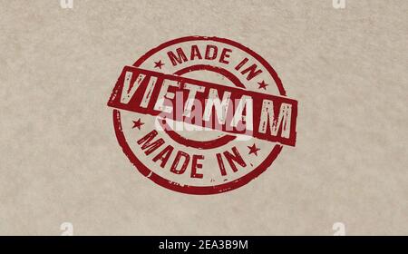 Made in Vietnam stamp icons in few color versions. Factory, manufacturing and production country concept 3D rendering illustration. Stock Photo