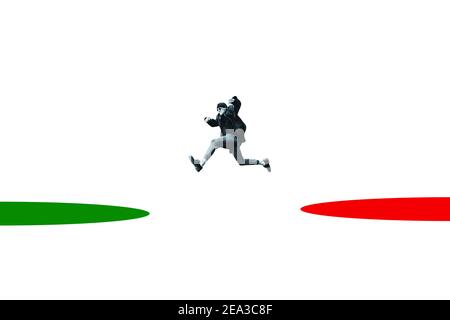 Big jump from red to green or wrong to right or punishment escape concept Stock Photo