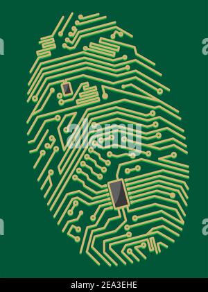 Color motherboard fingerprint for security or computer concept design Stock Vector