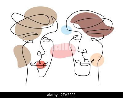 Man and Woman in love, minimalist stylized.Couple with continuous line drawing  design. Vector available. Stock Vector