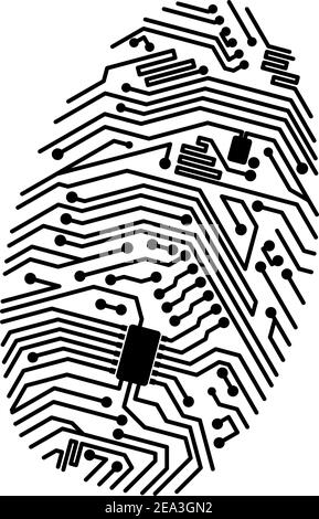 Motherboard fingerprint for security or computer concept design Stock Vector