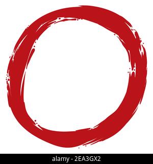 Circle in brush stroke style made with red paint, isolated over white background. Stock Vector