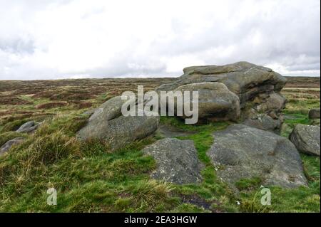 Hern Stones on Bleaklow, located just off the Pennine Way in the Peak District National Park, England Stock Photo