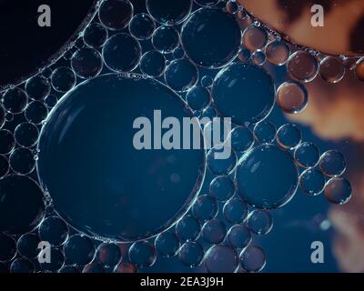 Oil on the water surface Soap foam with air, colorful abstract background, macro photo Stock Photo
