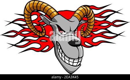 Angry goat with fire flames for tattoo design Stock Vector