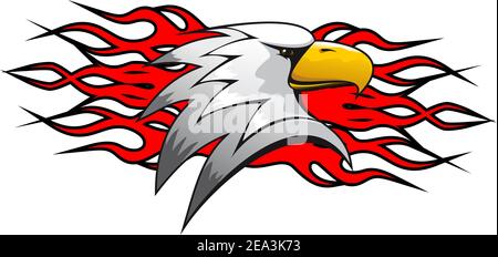 Bird cartoon mascot with red flames for tattoo design Stock Vector