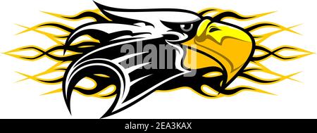 Eagle cartoon mascot with flames for tattoo design Stock Vector
