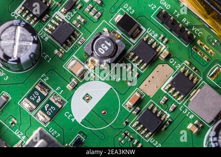 circuit board with microchip Stock Photo