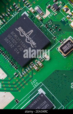 circuit board with microchip Stock Photo