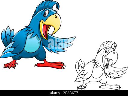 Blue cartoon parrot isolated on white background Stock Vector