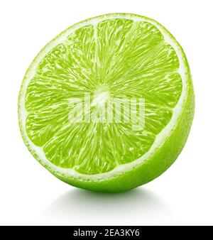 Ripe half of green lime citrus fruit isolated on white background Stock Photo