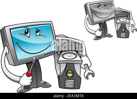 Computer with tools for repair service concept Stock Vector