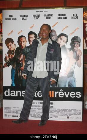 French actor Edouard Montoute starring in Denis Thybaud's new movie 'Dans tes Reves' poses for photographers at the premiere held at Paramount Opera in Paris, France on April 4, 2005. Photo by Giancarlo Gorassini/ABACA. Stock Photo