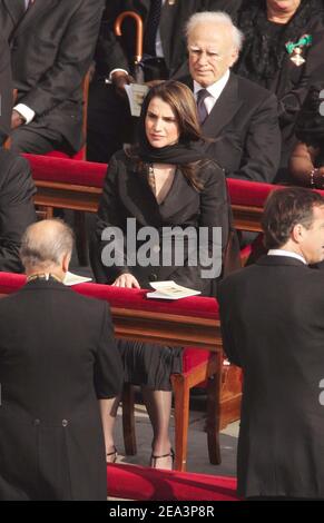 Jordan's Queen Rania attends the funeral of Pope John-Paul II joining more than two million mourners including royalty and political power brokers on St Peter's Square at Vatican City on Friday April 8, 2005. Photo by Abd Rabbo-Nebinger-Zabulon/ABACA Stock Photo