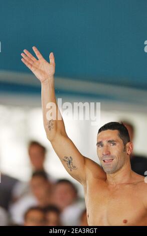 Last official competition of the french swimmer Franck Esposito (200 m butterfly men) during the French swimming championships, in Nancy, on April 13, 2005. Photo by Nicolas Gouhier/Cameleon/ABACA. Stock Photo