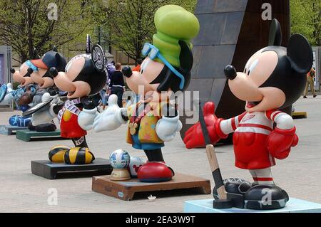 75 uniquely designed, 700-pound, 6-foot-tall Mickey statues on display to  celebrate the 75 years of Mickey Mouse in Washington DC, USA, on Monday,  April 18, 2005. After exhibition , Sotheby's Auction House