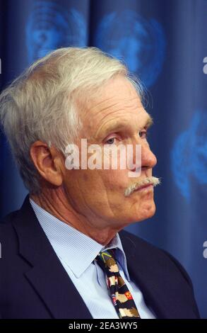 Media mogul Ted Turner is announced as the recipient of the 2005 Alan Cranston Peace Award (to be presented by Gorbachev) during a news conference held at the United Nations headquarters in New York, on Wednesday April 20, 2005. Media mogul Ted Turner (left) and former USSR President Mikhail Gorbachev (right) announced Ted Turner as the recipient of the 2005 Alan Cranston Peace Award (to be presented by Gorbachev) during a news conference held at the United Nations headquarters in New York, on Wednesday April 20, 2005. Photo by Nicolas Khayat/ABACA Stock Photo