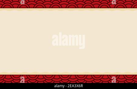 Template in Chinese style, decorated with red borders with pattern like round scales and blank space in scroll. Stock Vector