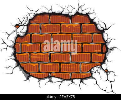 Damaged brickwall in cartoon style for design Stock Vector