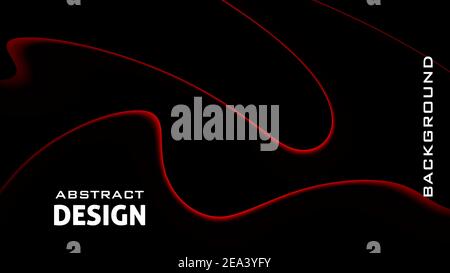 Abstract simple design with red wavy curves on black background. Minimal vector graphics Stock Vector