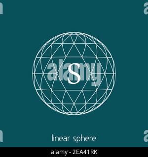 Abstract simple sphere covered by triangles in hipster style with letter S. Outline vector orb Stock Vector