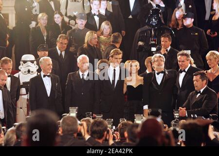 Cast members Anthony Daniels, Ian McDiarmid, Hayden Christensen and Natalie Portman with director George Lucas at the end of George Lucas film 'Star Wars Episode 3 Revenge of the Sith' World Premiere presented out of competition at the 58th Cannes Film Festival in Cannes, France on May 15, 2005. Photo by Hahn-Nebinger-Klein/ABACA