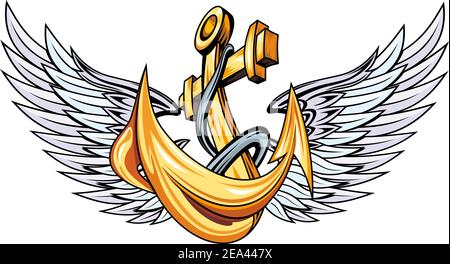 Vintage anchor with wings for sailor tattoo Stock Vector