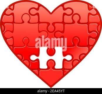 Red heart with puzzles as a concept of romantic love Stock Vector