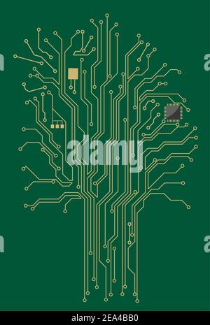 Computer motherboard tree for modern technology concept design Stock Vector