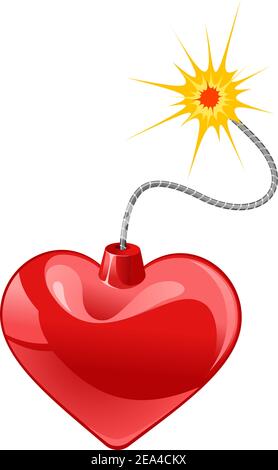 Red heart bomb isolated on white background Stock Vector