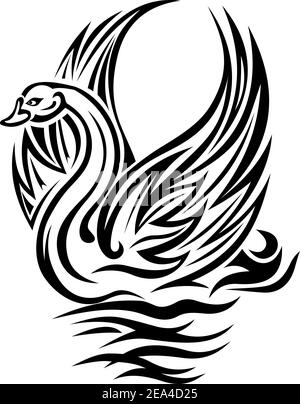 Swan bird in retro style swimming on water Stock Vector