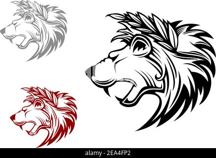 Angry heraldic lion with laurel wreath on head Stock Vector