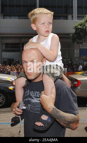U.S. actor Fred Durst and his son attend the premiere of 'Charlie and the Chocolate Factory' at the Chinese Theatre in Hollywood, Los Angeles, CA, USA, on July 10, 2005. Photo by Lionel Hahn/ABACAPRESS.COM Stock Photo