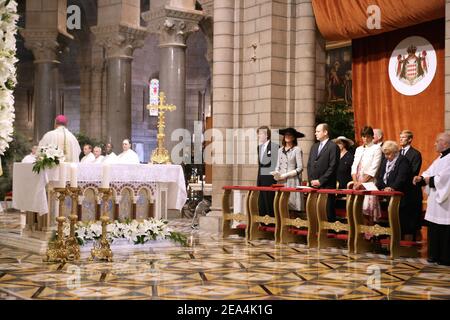 The princely family attending a solemn morning mass starting the daylong celebration of Prince Albert II's enthronement, at the cathedral of Monaco on July 12, 2005. Photo by Niviere/POOL/ABACAPRESS.COM. Stock Photo