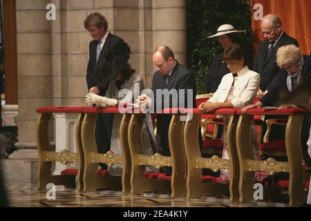 The princely family attending a solemn morning mass starting the daylong celebration of Prince Albert II's enthronement, at the cathedral of Monaco on July 12, 2005. Photo by Niviere/POOL/ABACAPRESS.COM Stock Photo
