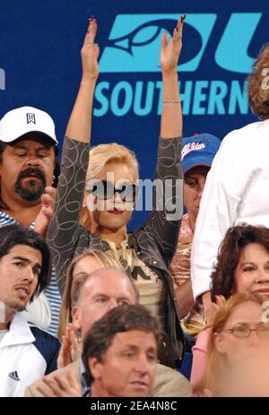 'Gwen Stefani attends ''Night at the Net'' celebrity game to benefit MusiCares Foundation prior the 79th Annual Mercedes-Benz Cup Tournament. Los Angeles, July 25th, 2005. Photo by Lionel Hahn/ABACAPRESS.COM' Stock Photo