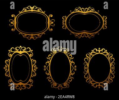 Golden ornate vector frames, borders and corner elements set. Frame ...