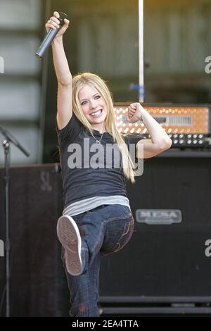 Avril Lavigne performs live on the 'Good Morning America' Summer Concert Series in Manhattan's Bryant Park on August 26, 2005. Photo by William Gratz/ABACAPRESS.COM Stock Photo