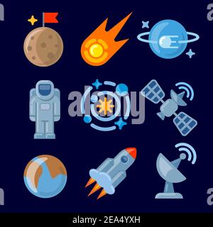 Set of space icons illustration in color style for for web, landing page, stickers, and background Stock Vector